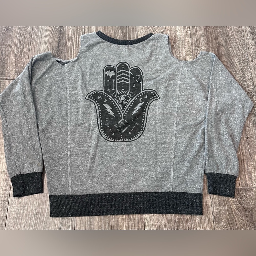 Terez grey sweatshirt with cutout shoulders small
